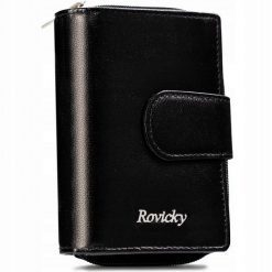 Portfel czarny Rovicky R-RD41-GCL. Czarne portfele damskie ROVICKY, bez wzorów, ze skóry. Za 69.00 zł.