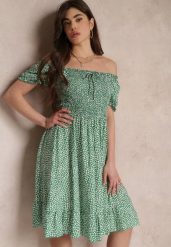 Zielona Sukienka Midi o Fasonie Bawełnianej Hiszpanki Nairo. Zielone sukienki damskie Renee, na spotkanie biznesowe, m, bez wzorów, z bawełny, eleganckie, bez kołnierzyka, bez ramiączek, midi. W wyprzedaży za 38.49 zł.