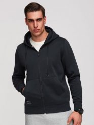 Męska rozpinana dresowa bluza BASIC – czarna V9 - Rozmiar: M. Czarne bluzy z kapturem męskie Ombre Clothing, m, z bawełny. W wyprzedaży za 167.99 zł.