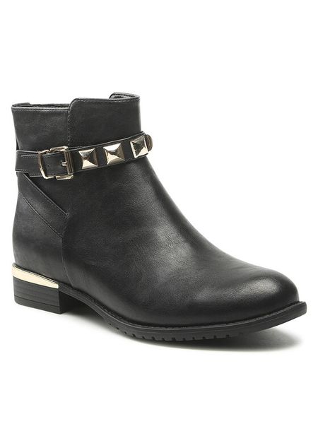 Jenny Fairy Botki W16AW462-21 Czarny. Czarne botki damskie Jenny Fairy, ze skóry, bez obcasa, na płaskiej podeszwie, bez zapięcia. Za 149.99 zł.