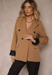 Brązowa Taliowana Marynarka Ozdobiona Klapami Evelhiria. Brązowe marynarki i żakiety damskie Renee, l, bez wzorów, z jeansu, eleganckie. Za 119.99 zł.