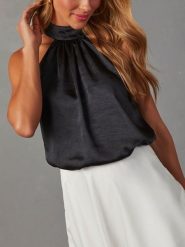 Milan Kiss Bluzka w kolorze czarnym rozmiar: XL. Czarne bluzki damskie Milan Kiss, xl, bez wzorów, bez kołnierzyka, bez ramiączek. Za 119.95 zł.