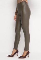 Ciemnozielone Ocieplane Legginsy z Imitacji Skóry Heiers. Zielone legginsy damskie Born2be, l, bez wzorów, z jeansu. Za 44.99 zł.