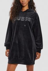 GUESS Сzarna damska długa welurowa bluza Couture. Czarne bluzy z kapturem damskie Guess, s, z weluru. W wyprzedaży za 355.99 zł.