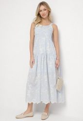 Niebieska Sukienka z Wiskozy i Bawełny na Ramiączkach w Stylu Boho w Kwiaty z Guzikami Eldexira. Niebieskie sukienki damskie Born2be, na co dzień, na lato, m, bez wzorów, z bawełny, boho, bez kołnierzyka, bez ramiączek, maxi. W wyprzedaży za 215.99 zł.