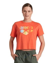 Koszulka damska top bawełniany sportowy okrągły dekolt Arena Crop Top. Brązowe bluzki sportowe damskie Arena, l, z bawełny, bez kołnierzyka, bez ramiączek. Za 71.98 zł.
