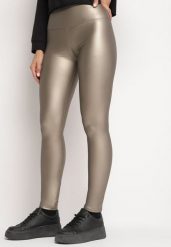 Srebrne Legginsy z Ekoskóry z Wysokim Stanem i Polarem Labira. Żółte legginsy damskie Born2be, l, z aplikacjami, z jeansu. Za 34.99 zł.
