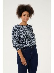 KAFFE curve Bluzka "Civena" w kolorze błękitno-czarnym rozmiar: M. Niebieskie bluzki damskie KAFFE curve, m, bez wzorów, bez kołnierzyka, bez ramiączek. Za 69.99 zł.