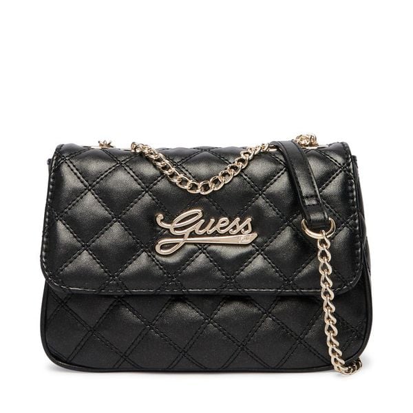 Torebka Guess. Czarne listonoszki damskie Guess, z aplikacjami, bez dodatków. Za 239.99 zł.