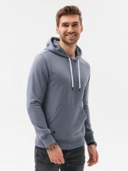 Bluza męska z kapturem BASIC - jeansowa V15 OM-SSBN-0120 - XXL. Bluzy z kapturem męskie Ombre Clothing, l, z bawełny. Za 34.79 zł.