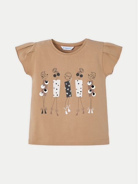Mayoral T-Shirt 3015 Beżowy Regular Fit. Brązowe koszulki dziewczęce Mayoral, bez wzorów, z bawełny, bez ramiączek. Za 49.99 zł.