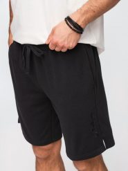 Szorty męskie REGULAR FIT z dzianiny french terry - czarne V4 - Rozmiar: L. Czarne szorty męskie Ombre Clothing, z bawełny, bez kołnierzyka. Za 149.99 zł.