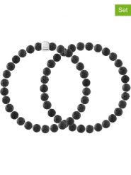 Pearline Bransoletki (2 szt.) z kamieniem lawowym rozmiar: onesize. Czarne bransoletki damskie Pearline, srebrne. Za 152.99 zł.