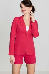 Elegancki Czerwony Żakiet na Jeden Guzik z wywijanym Mankietem. Czerwone marynarki i żakiety damskie Katrus, l, bez wzorów, z materiału, eleganckie. Za 249.00 zł.