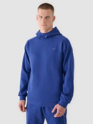4F Bluza dresowa nierozpinana z kapturem męska - granatowa M. Niebieskie bluzy sportowe męskie 4f, bez wzorów, z bawełny, sportowe, bez kołnierzyka, bez ramiączek. W wyprzedaży za 99.99 zł.