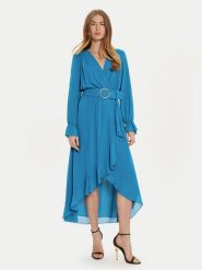 Rinascimento Sukienka koktajlowa CFC0121218003 Błękitny Regular Fit. Niebieskie sukienki damskie RINASCIMENTO, m, bez wzorów, z syntetyku, wizytowe, bez kołnierzyka, bez ramiączek. Za 319.99 zł.