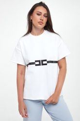 T-shirt damski z logo ELISABETTA FRANCHI. T-shirty damskie Elisabetta Franchi, bez wzorów, bez kołnierzyka. Za 1,039.00 zł.