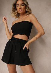 Czarne Ażurowe Szorty z Bawełny Nevorene. Czarne szorty damskie Renee, w ażurowe wzory, z bawełny, eleganckie. Za 49.99 zł.