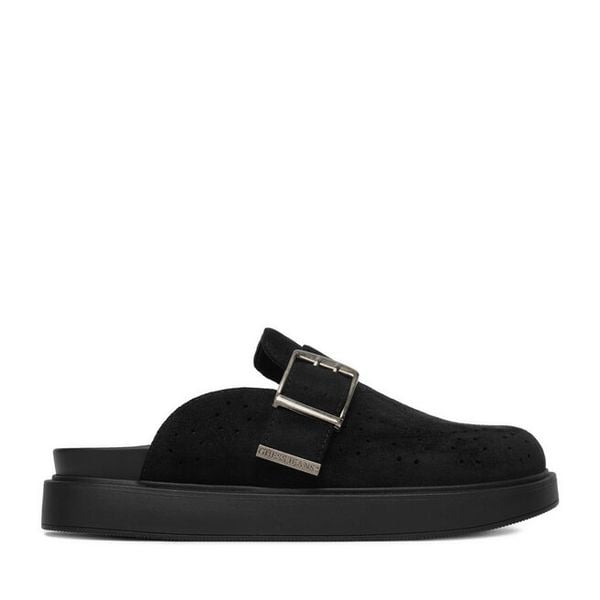 Klapki Guess Jeans. Czarne klapki damskie Guess Jeans, z aplikacjami, z jeansu, bez obcasa. Za 279.99 zł.