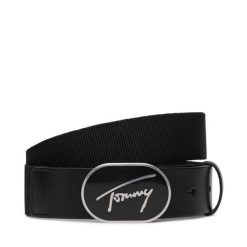 Pasek Tommy Jeans. Czarne paski męskie Tommy Jeans, bez wzorów, z jeansu. Za 229.99 zł.