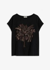 Bawełniana koszulka z ozdobnymi ćwiekami. Białe bluzki damskie bonprix, z aplikacjami, z bawełny, eleganckie, bez kołnierzyka, bez ramiączek. Za 27.99 zł.