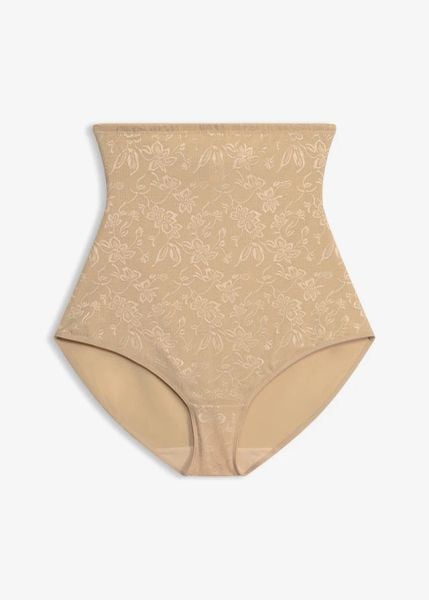 Figi średnio modelujące sylwetkę z wysokim stanem, z koronki. Brązowe bielizna wyszczuplająca bonprix, z koronki. Za 37.99 zł.