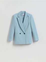 Dwurzędowa marynarka - jasnoniebieski. Niebieskie marynarki i żakiety damskie Reserved, l, bez wzorów, z tkaniny. Za 229.99 zł.