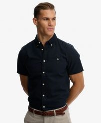 Superdry Koszula Preppy Oxford krótki rękaw z bawełny organicznej. Niebieskie koszule damskie Superdry., xl, bez wzorów, z bawełny, bez kołnierzyka, bez ramiączek. Za 301.95 zł.