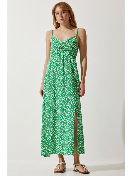 Happiness Istanbul Sukienka w kolorze zielonym rozmiar: 36. Zielone sukienki damskie Happiness Istanbul, bez wzorów, bez kołnierzyka, bez ramiączek, maxi. Za 74.11 zł.