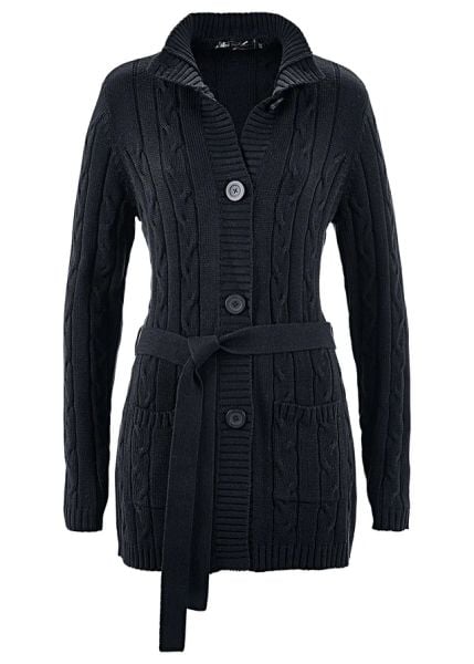Długi sweter rozpinany z czystej bawełny. Czarne kardigany damskie bonprix, bez wzorów, z bawełny. Za 139.99 zł.