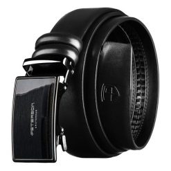 Skórzany pasek męski w czarnym kolorze z automatyczną klamrą Peterson PTN A021-AB-BLACK. Czarne paski męskie Peterson, bez wzorów, ze skóry, eleganckie. Za 69.99 zł.