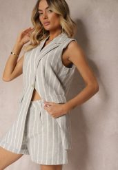 Szare Bermudy Szorty High Waist w Paski Vikitesa. Szare szorty damskie Renee, bez wzorów, biznesowe, z podwyższonym stanem. Za 79.99 zł.