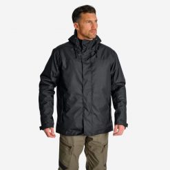 Kurtka Solognac Warm 100 WTP. Czarne kurtki męskie SOLOGNAC, s, bez wzorów, z materiału, bez kaptura. Za 229.99 zł.