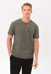 Bawełniany t-shirt T-ERA 2. Brązowe t-shirty męskie Volcano, l, z aplikacjami, z bawełny, bez kołnierzyka. Za 69.99 zł.