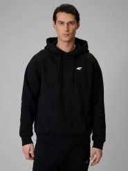 4F Bluza dresowa regular z kapturem męska - czarna M. Czarne bluzy z kapturem męskie 4f, m, z dresówki. Za 169.99 zł.
