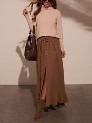 Milan Kiss Spódnica w kolorze jasnobrązowym rozmiar: M. Brązowe spódniczki damskie Milan Kiss, m, bez wzorów, z bawełny, midi, proste. Za 187.07 zł.