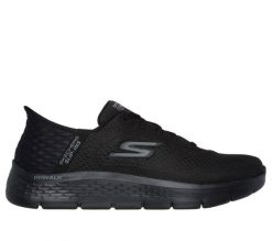 Buty do chodzenia męskie Skechers Slip ins Go Walk Flex Hands Up. Czarne buty sportowe na co dzień męskie Skechers, na lato, z materiału, bez zapięcia, trekkingowe. Za 339.99 zł.