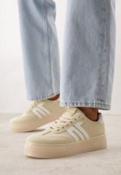 Żółte Sneakersy Kultowe Tenisówki na Platformie Hlalna. Żółte trampki i tenisówki damskie Born2be, bez wzorów, z jeansu. Za 109.99 zł.