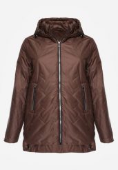 Brązowa Przejściolwa Pikowana Kurtka z Odpinanym Kapturem Nevistta. Brązowe kurtki damskie Born2be, plus size, bez wzorów, z jeansu. Za 139.99 zł.