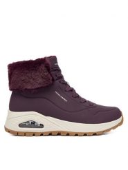 Skechers Trzewiki Uno Rugged 167274/WINE Bordowy. Czerwone botki damskie Skechers, ze skóry, bez obcasa, na płaskiej podeszwie, bez zapięcia. Za 369.99 zł.