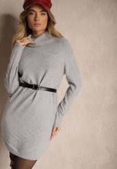 Szara Dzianinowa Sukienka o Prostym Kroju z Golfem Sinavellea. Szare sukienki damskie Renee, na co dzień, l, bez wzorów, z dzianiny, eleganckie, bez kołnierzyka, bez ramiączek, mini, proste. W wyprzedaży za 71.99 zł.