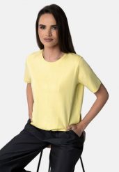 Grubsza, bawełniana koszulka TM-LUPINA. Żółte t-shirty damskie Volcano, m, bez wzorów, z bawełny, bez ramiączek. Za 59.99 zł.