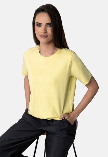 Grubsza, bawełniana koszulka TM-LUPINA. Żółte t-shirty damskie Volcano, m, bez wzorów, z bawełny, bez ramiączek. Za 59.99 zł.