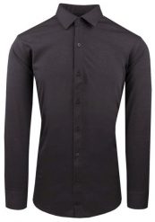 Męska Koszula z Dzianinowej Tkaniny - Krój Taliowany - Grafit. Szare koszule męskie Pazzani, m, bez wzorów, z bawełny, bez kołnierzyka, bez ramiączek. Za 199.00 zł.