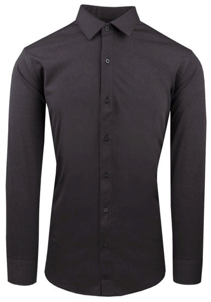 Męska Koszula z Dzianinowej Tkaniny - Krój Taliowany - Grafit. Szare koszule męskie Pazzani, m, bez wzorów, z bawełny, bez kołnierzyka, bez ramiączek. Za 199.00 zł.