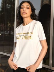 Koszulka z nadrukiem - biały. Białe t-shirty damskie Sinsay, l, bez wzorów, z bawełny, bez kołnierzyka. Za 10.99 zł.