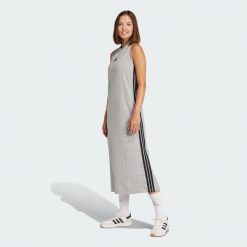 Sukienka Essentials 3-Stripes Long Racerback. Białe sukienki damskie Adidas, xs, bez wzorów, bez kołnierzyka, bez ramiączek, maxi. Za 199.00 zł.