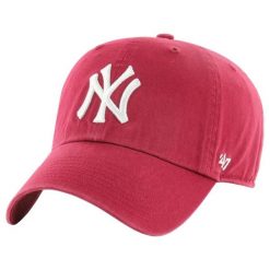 Czapka z daszkiem męska 47 New York Yankees Clean Up Cap. Czerwone czapki męskie 47 Brand, bez wzorów, z bawełny, sportowe. Za 109.99 zł.