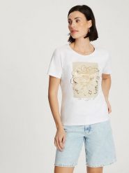 Cross Jeans Koszulka w kolorze białym rozmiar: XS. Białe bluzki damskie Cross Jeans, xs, bez wzorów, z jeansu, bez kołnierzyka, bez ramiączek. Za 48.28 zł.