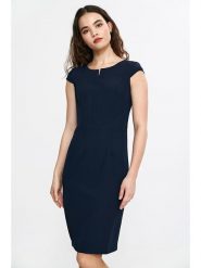 Nife Sukienka w kolorze granatowym rozmiar: 36. Niebieskie sukienki damskie Nife, na imprezę, bez wzorów, z tkaniny, bez kołnierzyka, bez ramiączek, midi. Za 130.19 zł.